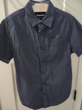 Aeropostale Mens Button Up Dress Shirt, Mens Small, Blue And White Polka Dot
